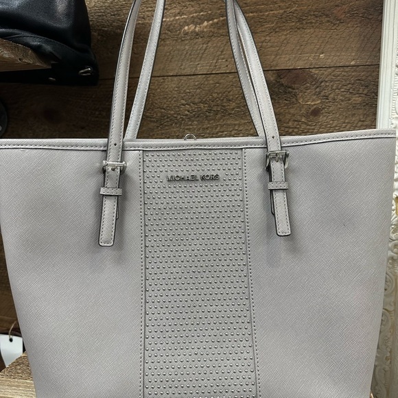 Michael Kors Grey Studded Saffiano Leather Tote - Picture 3 of 7